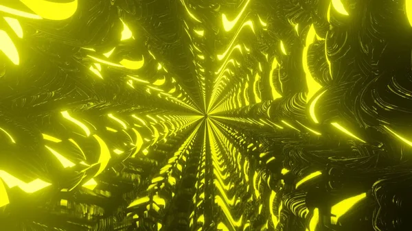 Una Ilustración Abstracta Túnel Psicodélico Fragmentado Con Luces Amarillas —  Fotos de Stock