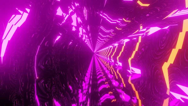 Uma Ilustração Abstrata Túnel Psicodélico Fragmentado Com Luzes Rosa Amarelas — Fotografia de Stock