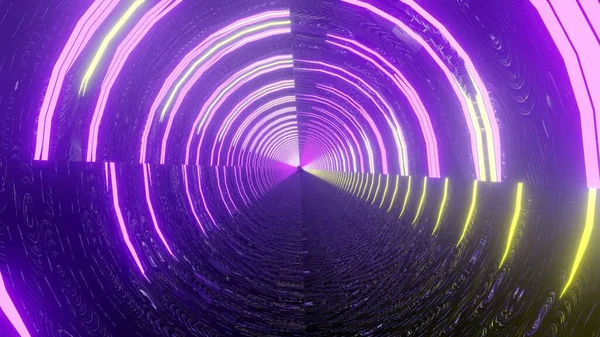 Abstract Fragmented Psychedelic Purple Yellow Tunnel — Stock Photo, Image