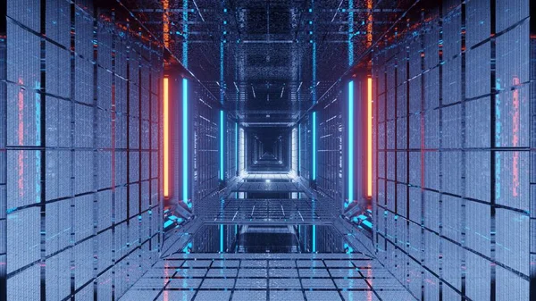 Abstract Futuristic Corridor Background Glowing Blue Orange Lights — Stock Photo, Image