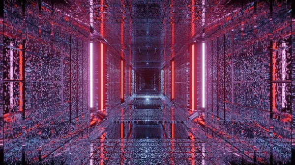 Abstract Futuristic Corridor Background Glowing Red Pink Lights — Stock Photo, Image