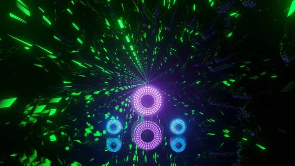 Abstract Illustration Green Sci Tunnel Purple Blue Glowing Globes Reflecting — Stock Photo, Image