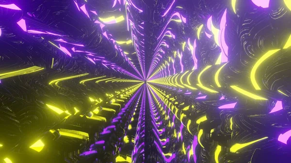 Eine Abstrakte Illustration Eines Fragmentierten Psychedelischen Tunnels Mit Violetten Und — Stockfoto