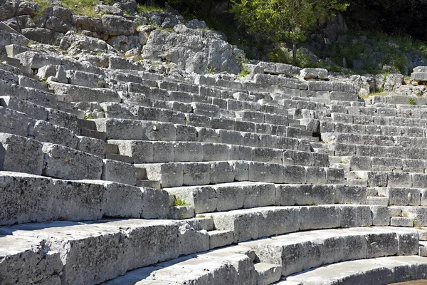 Les Sièges Pierre Pour Public Dans Amphithéâtre Romain Butrint Albanie — Photo