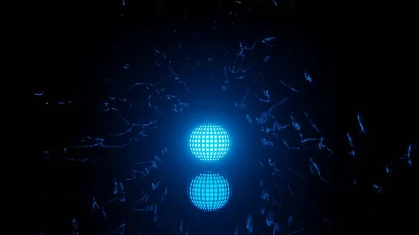 Абстрактная Иллюстрация Темного Научно Фантастического Туннеля Синими Светящимися Шарами Отражающимися — стоковое фото