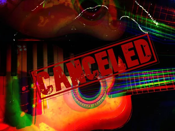 Слово Canceled Гітарою Показує Скасування Концерту Через Covid — стокове фото