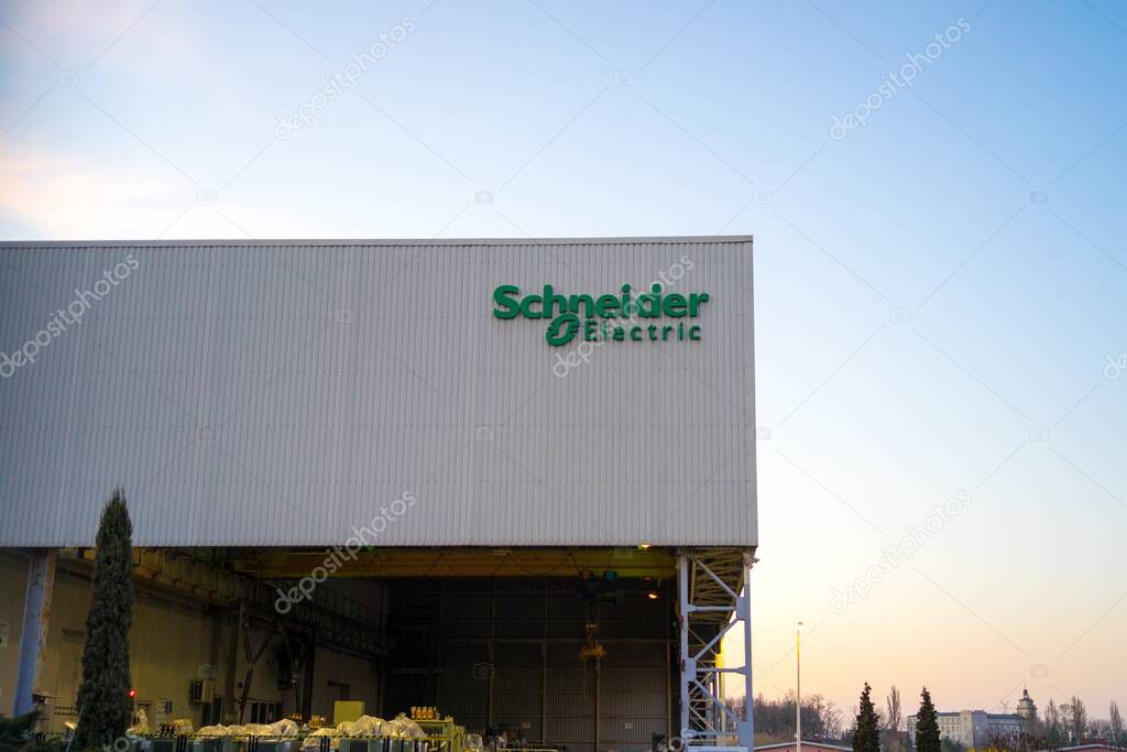 MIKOW, POLAND - Apr 05, 2020: A horizontal shot of the Schneider Electric Factory in Mikow Poland