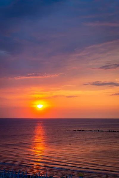 Coucher Soleil Vertical Florence Sur Plage Rimini Italie — Photo