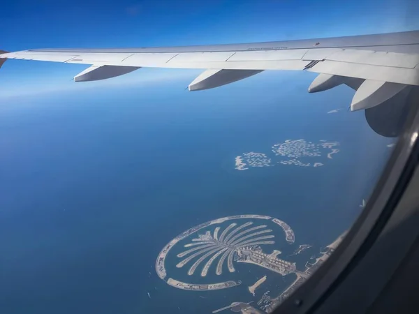 Ilhas Palm Nos Emirados Árabes Unidos Visto Janela Avião — Fotografia de Stock