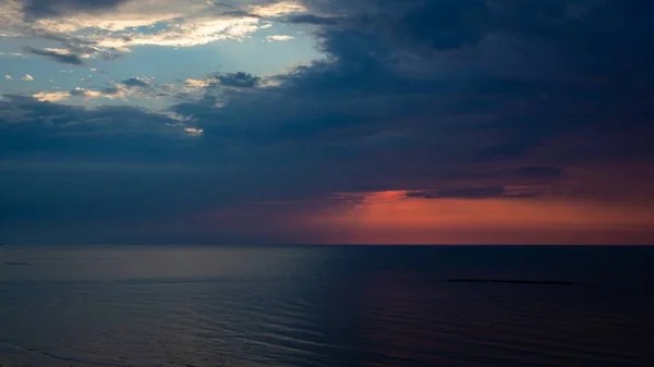 Високий Кут Зроблений Під Час Заходу Сонця Пляжі Ріміні Італії — стокове фото