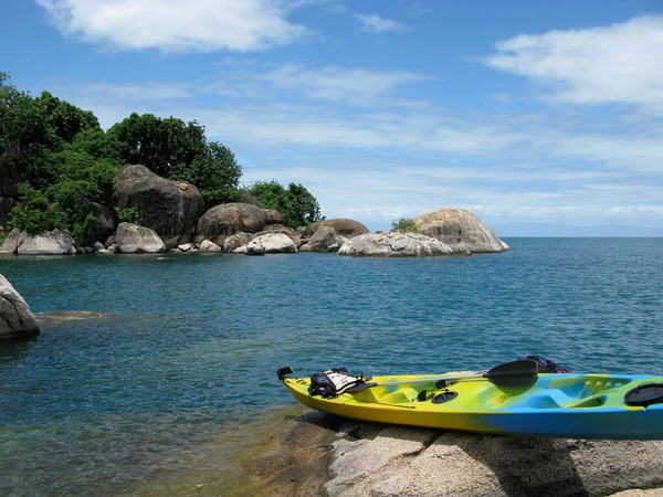 Rowboat Monkey Bay Shore Lake Malawi Captured Malawi Africa — Stock Photo, Image