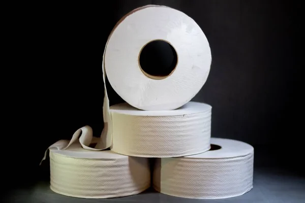 Closeup Shot Toilet Paper Rolls Black Background — Stock Photo, Image