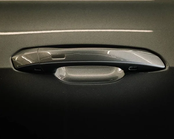 Closeup Door Handle Modern Shiny Black Car — Stock Photo, Image