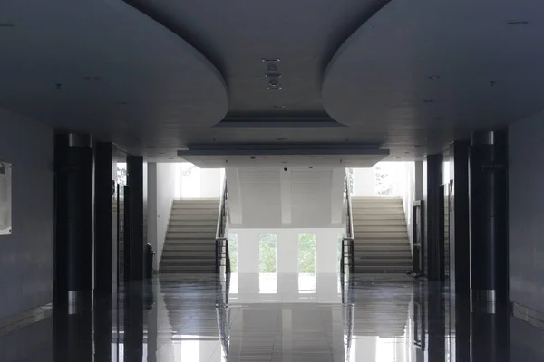 Picture Hall Sided Elevators Stairs Business Building Window View Trees — Stock Photo, Image