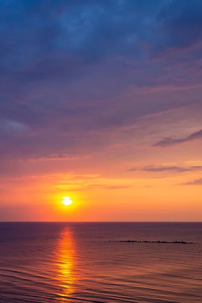 Coucher Soleil Vertical Florence Sur Plage Rimini Italie — Photo