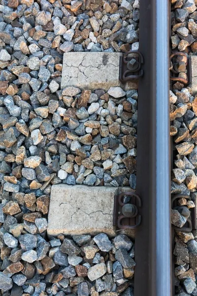 Top View Train Tracks Surrounded Rocks Daytime — Stock Photo, Image