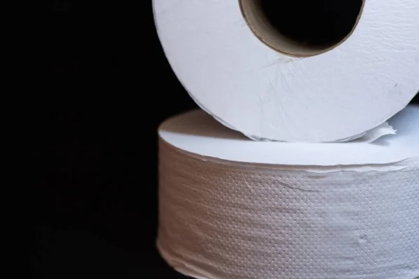 Closeup Shot Toilet Paper Rolls Black Background — Stock Photo, Image