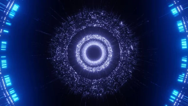Рендеринг Белых Синих Огней Образующих Круг Центру Футуристическая Концепция — стоковое фото