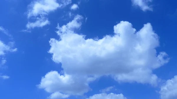 Tiro Ângulo Baixo Nuvens Fofas Céu Azul Sob Luz Solar — Fotografia de Stock