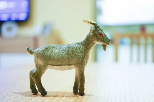 Nahaufnahme Eines Ziegenspielzeugs Aus Plastik Für Kinder — Stockfoto