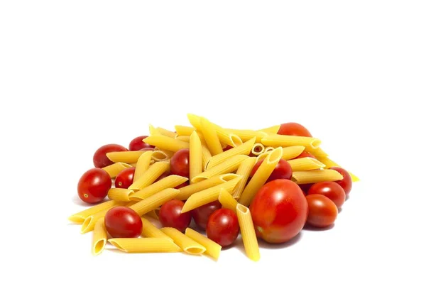 Gros Plan Pâtes Penne Non Cuites Tomate Fraîche — Photo
