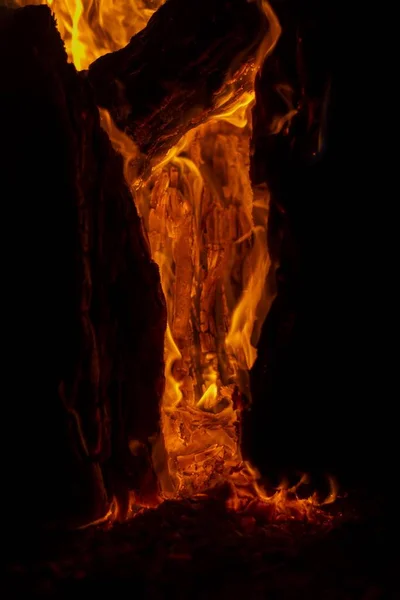 Vertical Image Burning Log Creating Fiery Background — Stock Photo, Image