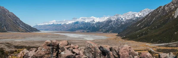 Park Narodowy Aoraki Mount Cook Gammack Nowa Zelandia Granicy Jeziora — Zdjęcie stockowe