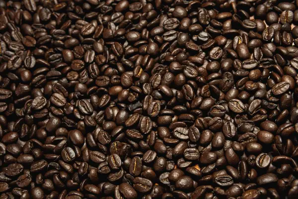 Egy Közeli Felvétel Barna Pörkölt Kávébabról — Stock Fotó