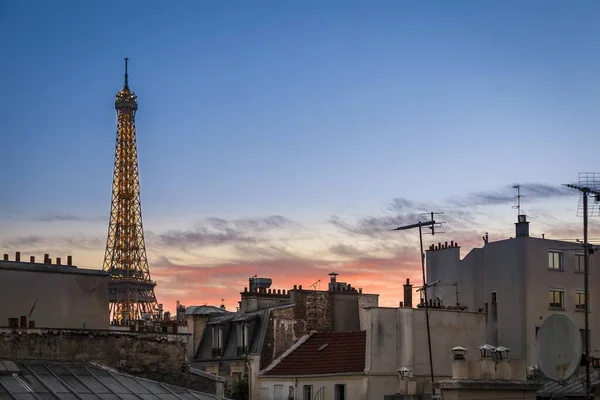 Belle Tour Eiffel Lors Coucher Soleil Rose Paris France — Photo