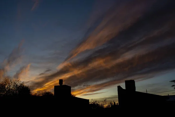 Silhouette Buildings Trees Sunset — Stock Photo, Image