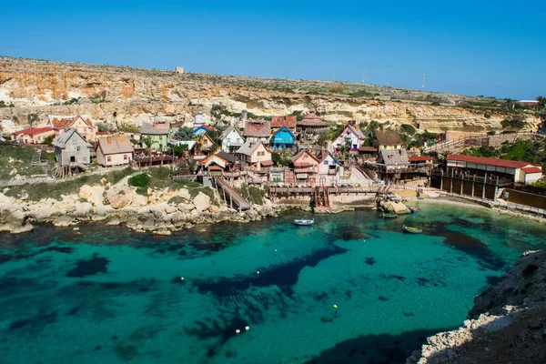 Mellieha Malta Febrero 2017 Popeye Village Coloridas Cabañas Madera Chozas —  Fotos de Stock