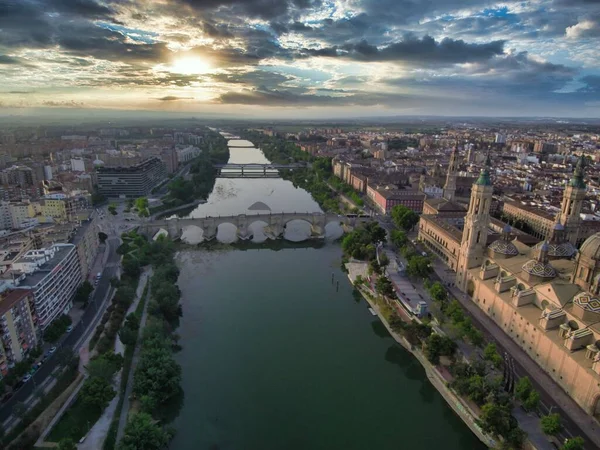 Luchtfoto Zaragoza Stad Aragon Spanje Drone Foto — Stockfoto