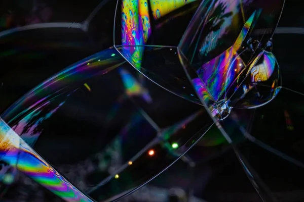 Närbild Bild Såpbubblor Med Regnbågens Färger Det — Stockfoto