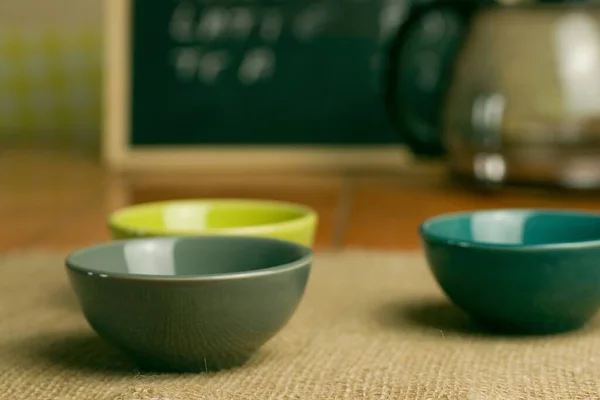 Colorful Bowls Kitchen Table — Stock Photo, Image