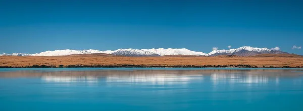 Jezero Pukaki Hory Mount Cook Pov Hranici Silnice — Stock fotografie