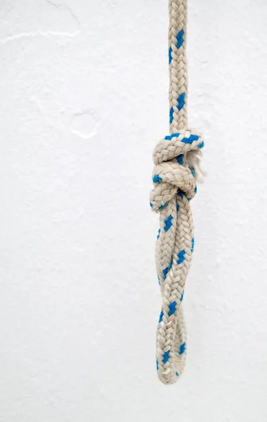 Eine Vertikale Nahaufnahme Eines Knoten Auf Einem Weißen Schnürsenkel Mit — Stockfoto