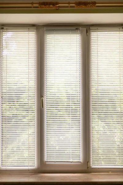 A vertical shot of the blinds in front of the windows