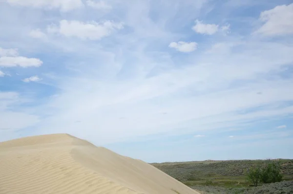 Colinas Areia Campo Coberto Verdes Sob Céu Nublado — Fotografia de Stock