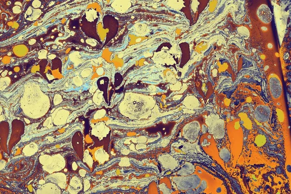 Zbliżenie Abstrakcyjnego Kolorowego Obrazu Wykonanego Techniką Marmuru Wodnego — Zdjęcie stockowe