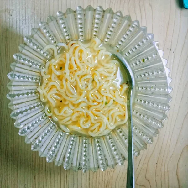 High Angle Shot Bowl Noodles Wooden Surface — Stock Photo, Image