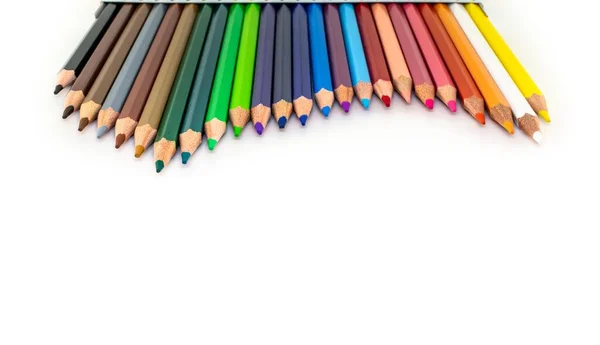 Colorful Pencils Different Lengths Row Isolated White Background — Stock Photo, Image