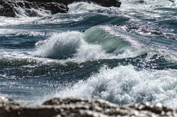 Close Shot Waves Rocky Coast Mediterranean Sea Summer — Stock Photo, Image