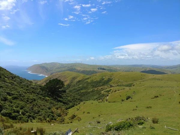 Luftaufnahme Des Makara Windparks Und Des Makara Strandes Einem Sonnigen — Stockfoto