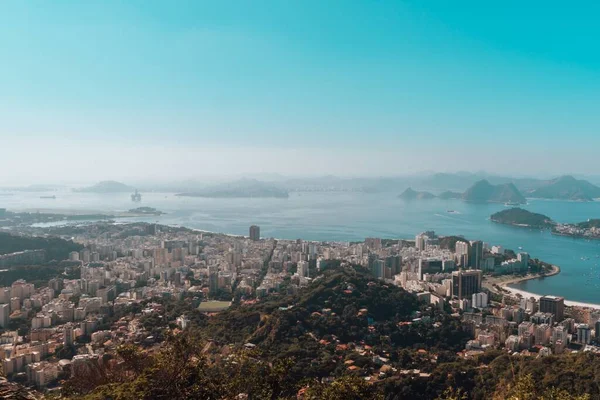 Krásný Letecký Snímek Zálivu Rio Janeiro Pod Modrým Nebem — Stock fotografie