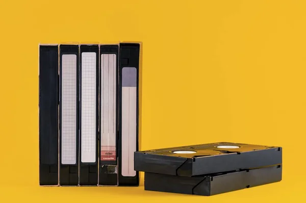 Old Audio Tapes Yellow Background — Stock Photo, Image