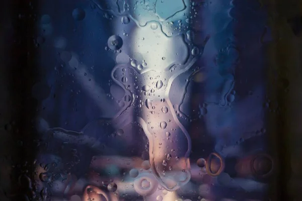 Närbild Bild Oljedroppar Vattenyta Med Färgglada Texturer — Stockfoto