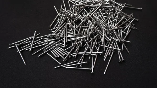 Panoramic Shot Pile Steel Nails Black Background — Stock Photo, Image