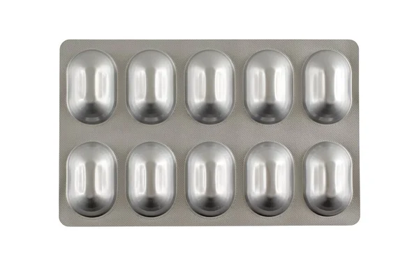 Eine Nahaufnahme Von Verpackten Tabletten Unter Dem Licht Isoliert Auf — Stockfoto