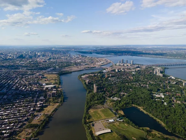 Paisagem Aérea Vista Rio São Lourenço Cidade Montreal Canadá — Fotografia de Stock