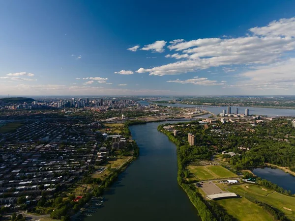 Paisagem Aérea Vista Rio São Lourenço Cidade Montreal Canadá — Fotografia de Stock